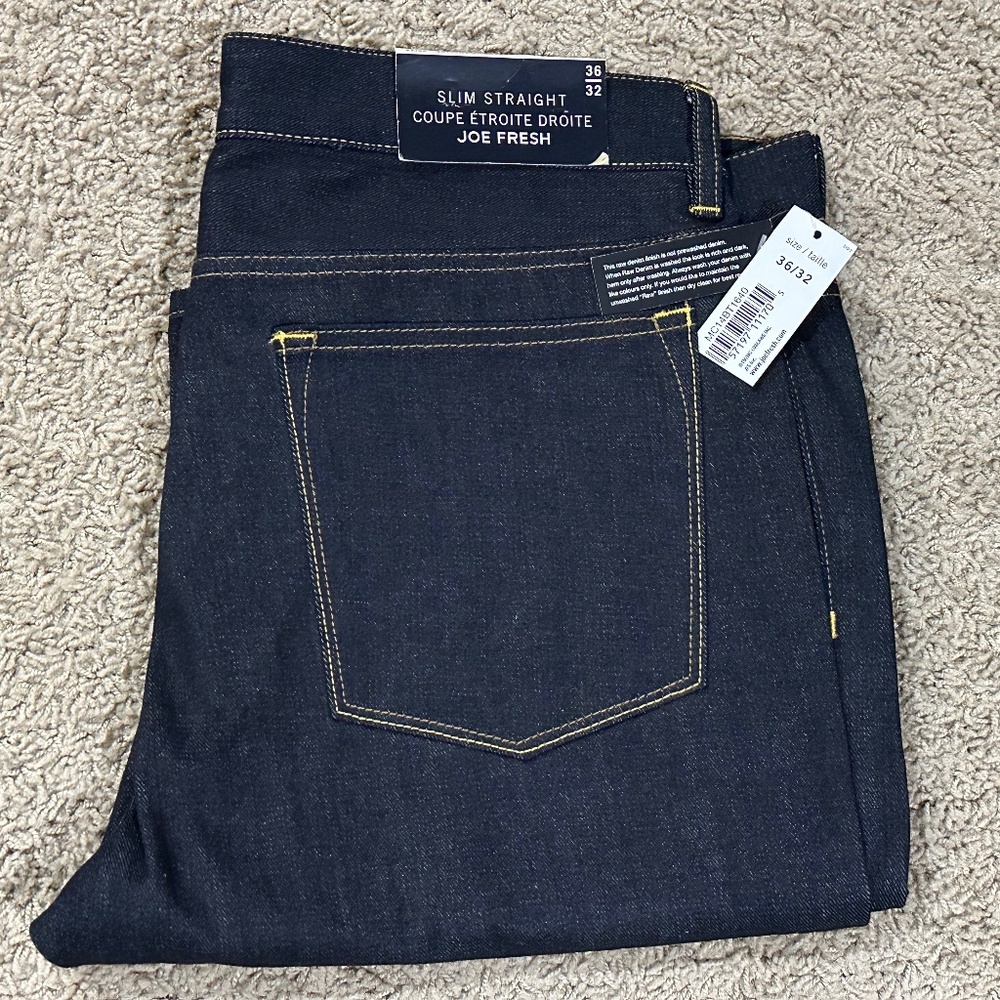 Vintage NWT Joe Fresh Men's RAW DENIM JEANS 36 x 32